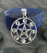 Pentacle With Phases of the Moon Pendant, 7/8"